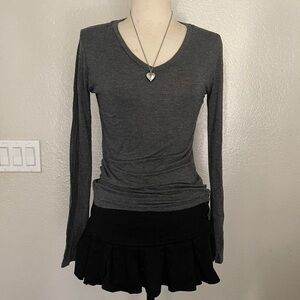 Grey Long Sleeve V-Neck Top